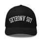 Upside Down LA Los Angeles Varsity Letterman Embroidered Mesh Trucker Hat - Black