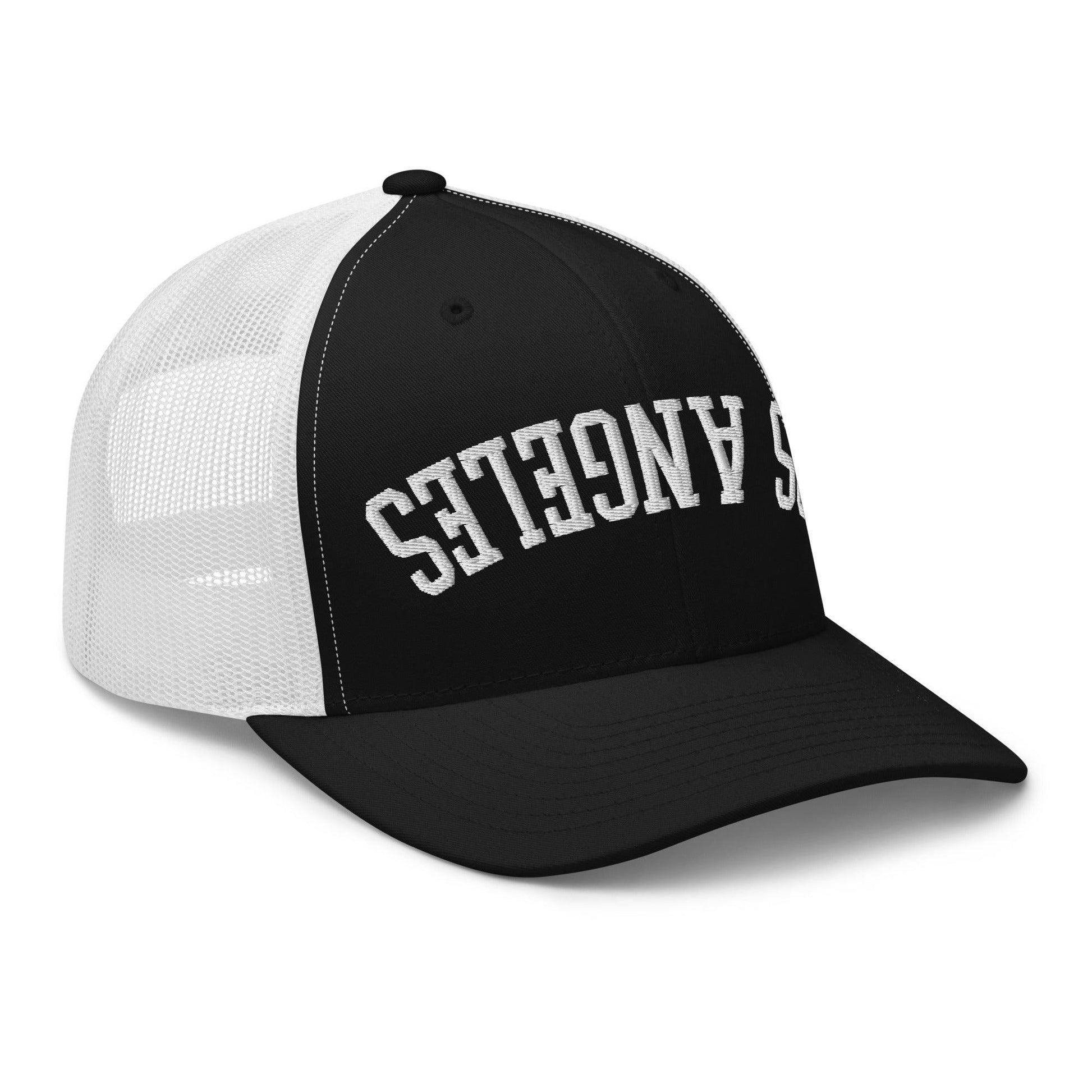 Upside Down LA Los Angeles Varsity Letterman Embroidered Mesh Trucker Hat
