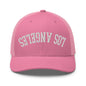 Upside Down LA Los Angeles Varsity Letterman Embroidered Mesh Trucker Hat - Pink
