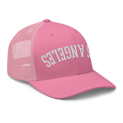 Upside Down LA Los Angeles Varsity Letterman Embroidered Mesh Trucker Hat