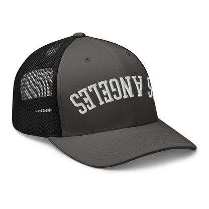 Upside Down LA Los Angeles Varsity Letterman Embroidered Mesh Trucker Hat