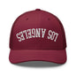 Upside Down LA Los Angeles Varsity Letterman Embroidered Mesh Trucker Hat - Cranberry