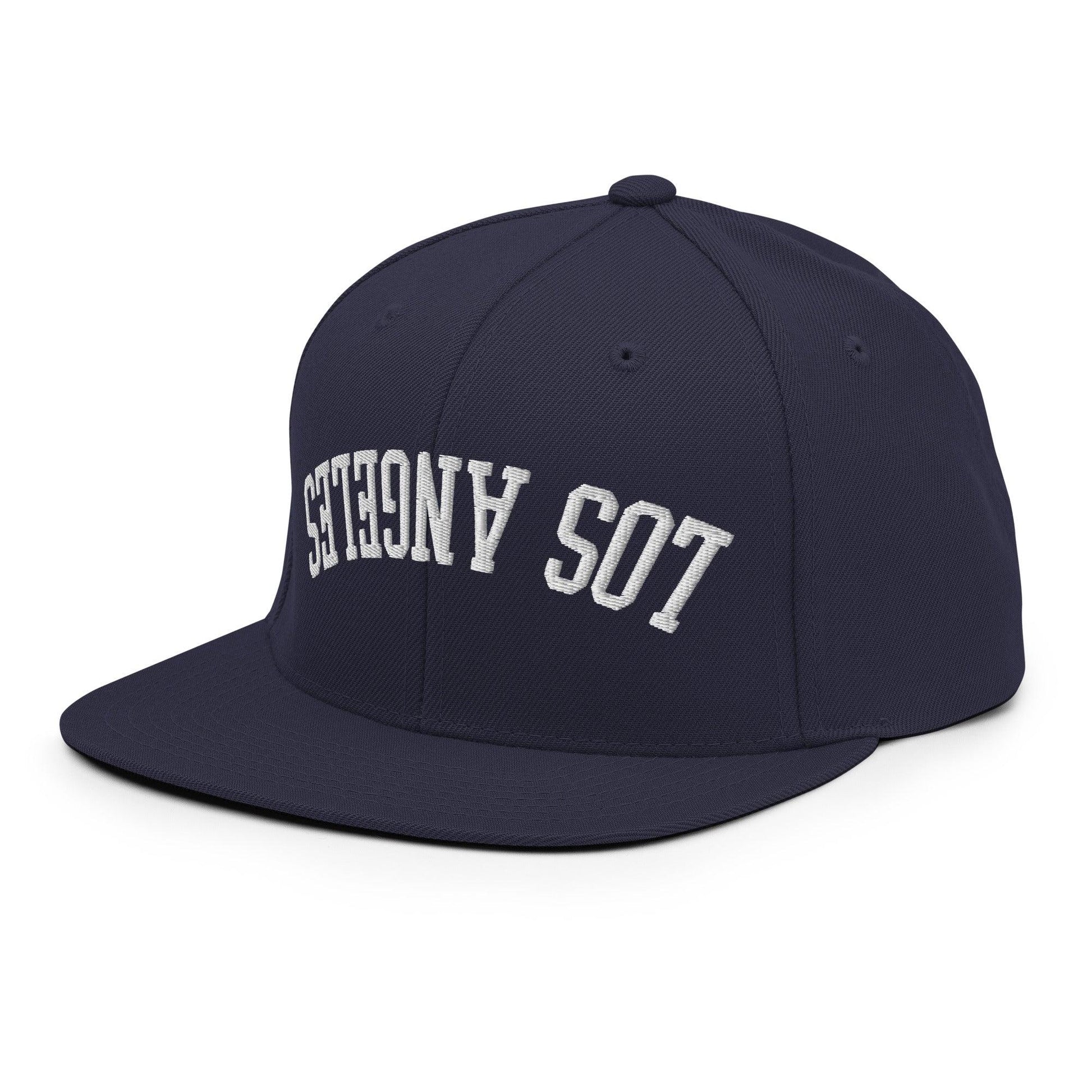 Upside Down LA Los Angeles Varsity Letterman Flat Bill Brim Snapback Hat
