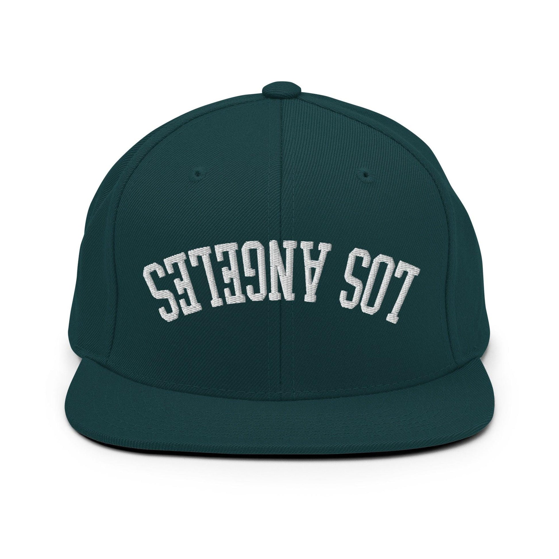 Upside Down LA Los Angeles Varsity Letterman Flat Bill Brim Snapback Hat - Spruce
