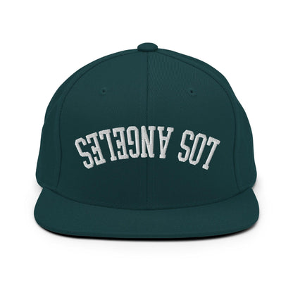 Upside Down LA Los Angeles Varsity Letterman Flat Bill Brim Snapback Hat - Spruce
