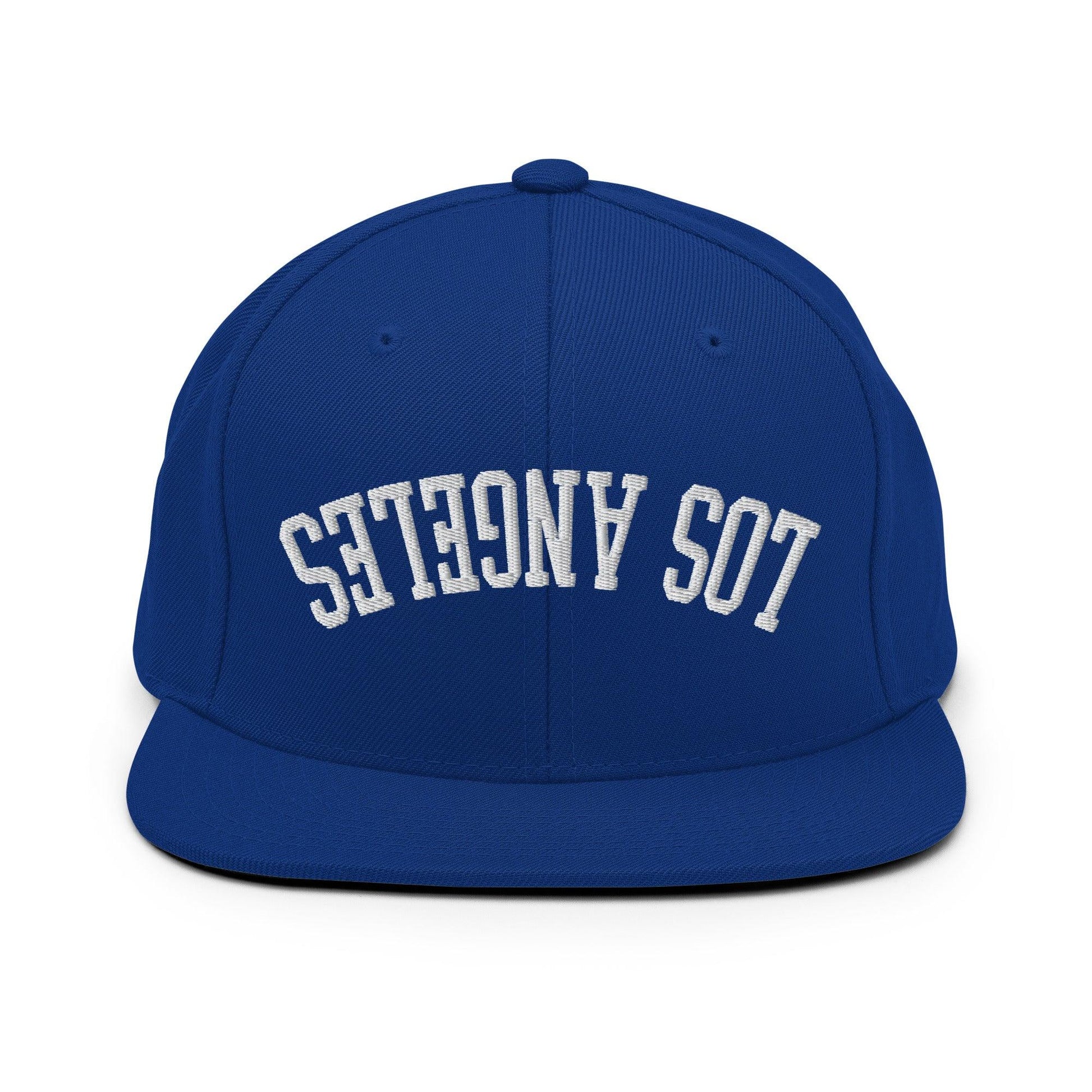 Upside Down LA Los Angeles Varsity Letterman Flat Bill Brim Snapback Hat - Royal Blue