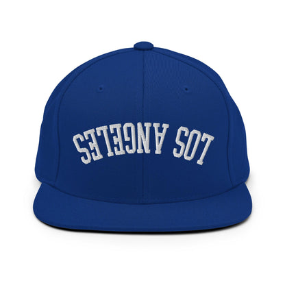 Upside Down LA Los Angeles Varsity Letterman Flat Bill Brim Snapback Hat - Royal Blue