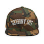 Upside Down LA Los Angeles Varsity Letterman Flat Bill Brim Snapback Hat - Green Camo
