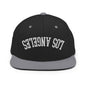Upside Down LA Los Angeles Varsity Letterman Flat Bill Brim Snapback Hat - Black/ Silver