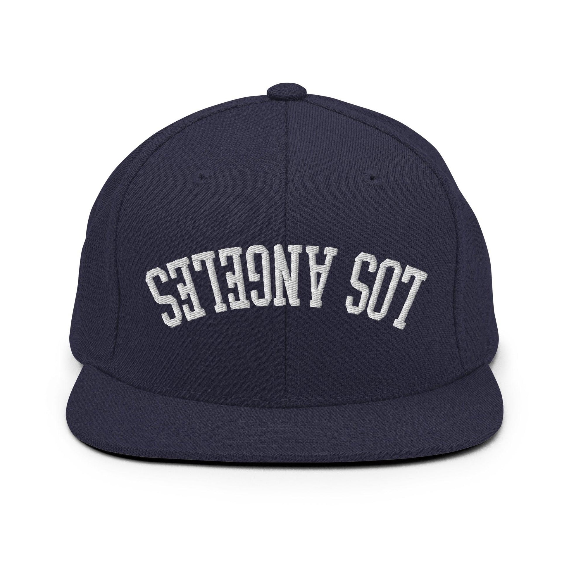Upside Down LA Los Angeles Varsity Letterman Flat Bill Brim Snapback Hat - Navy