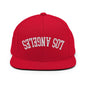 Upside Down LA Los Angeles Varsity Letterman Flat Bill Brim Snapback Hat - Red