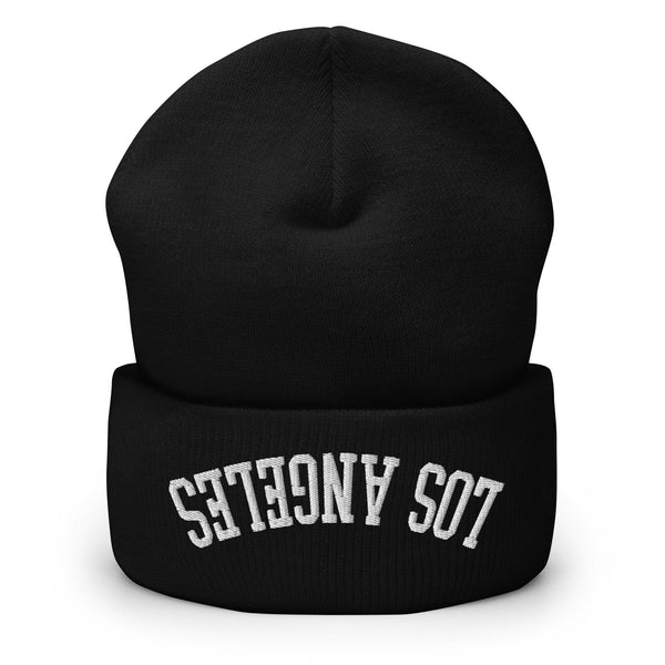 Upside Down Los Angeles LA Embroidered Knit Cuffed Beanie - Black