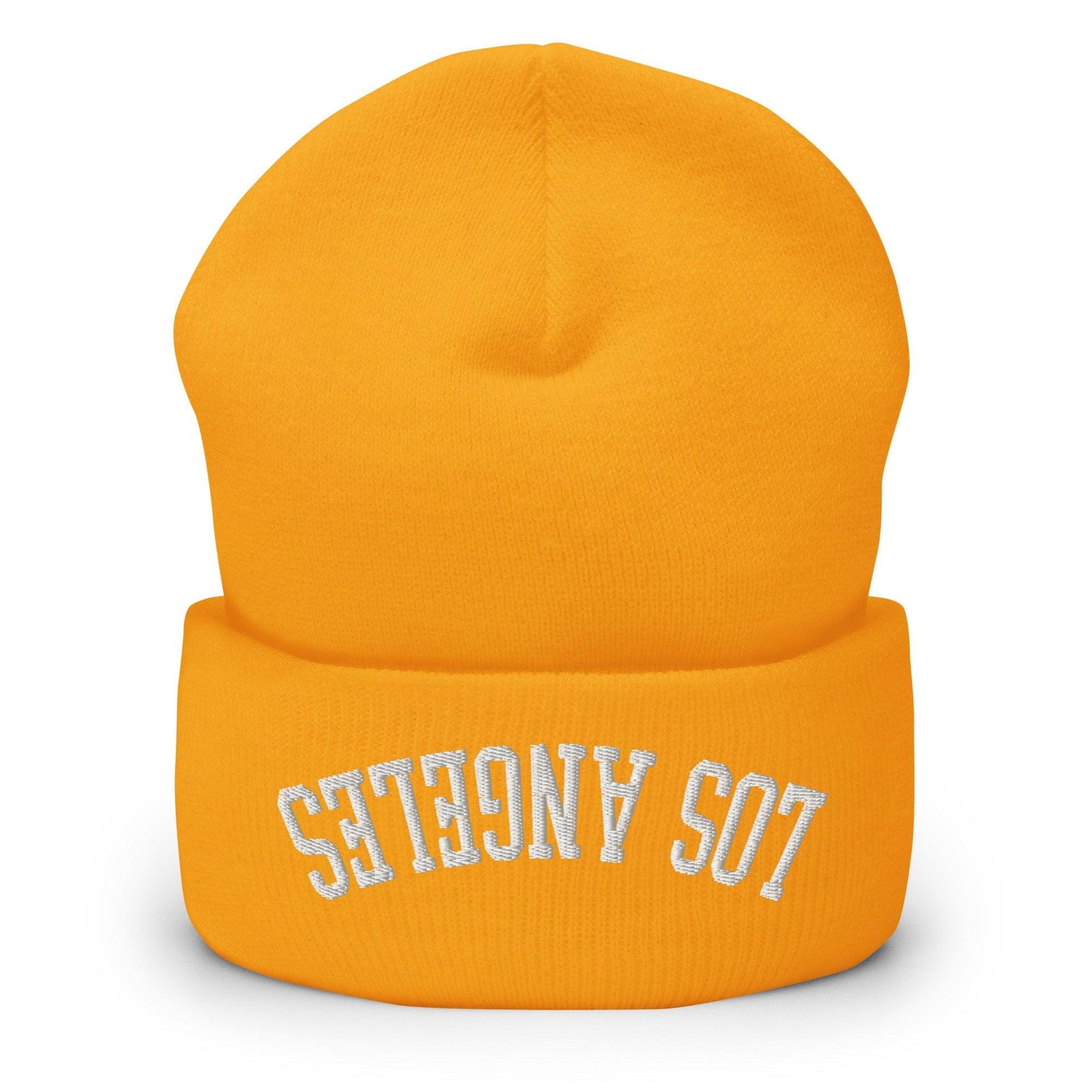 Upside Down Los Angeles LA Embroidered Knit Cuffed Beanie - Gold