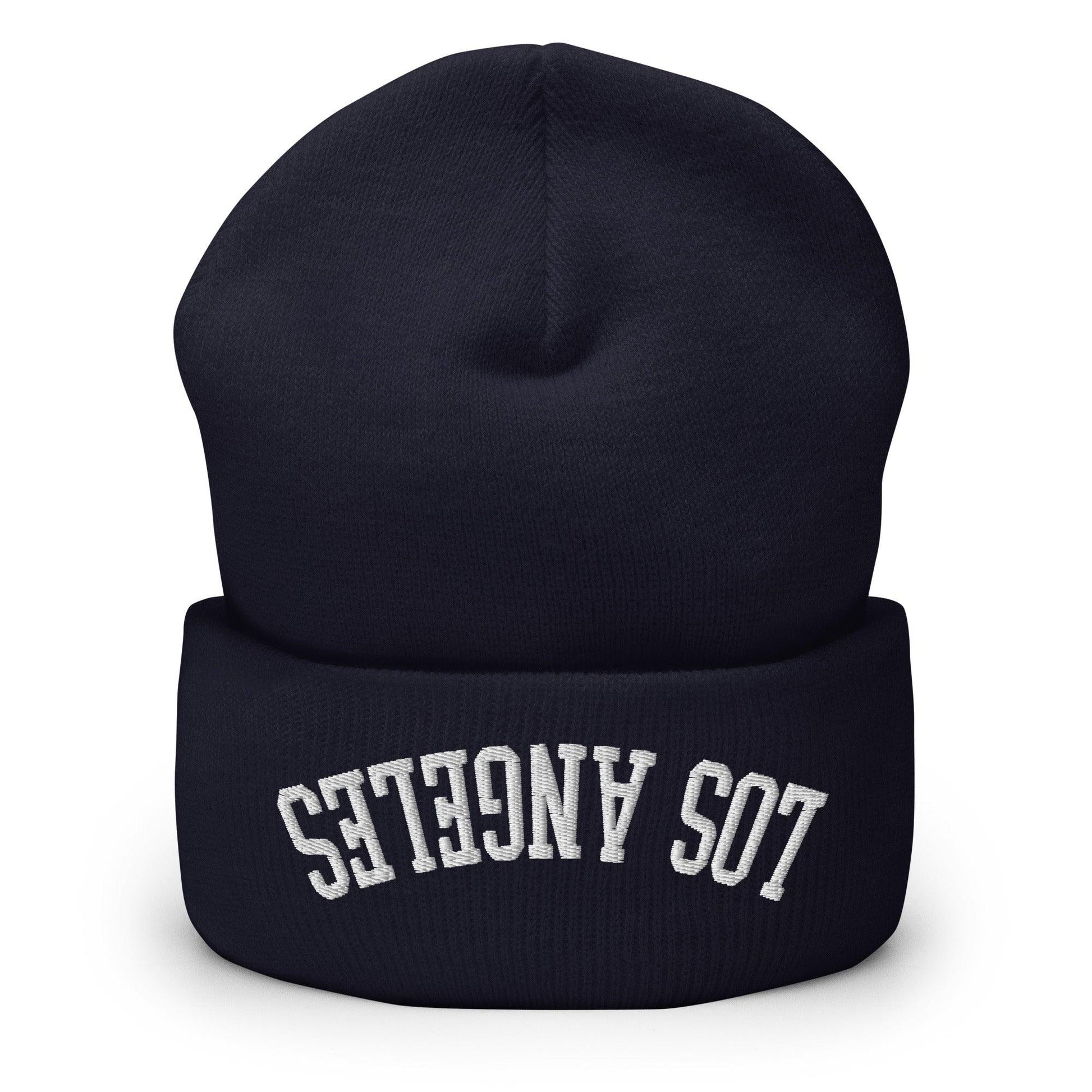 Upside Down Los Angeles LA Embroidered Knit Cuffed Beanie - Navy