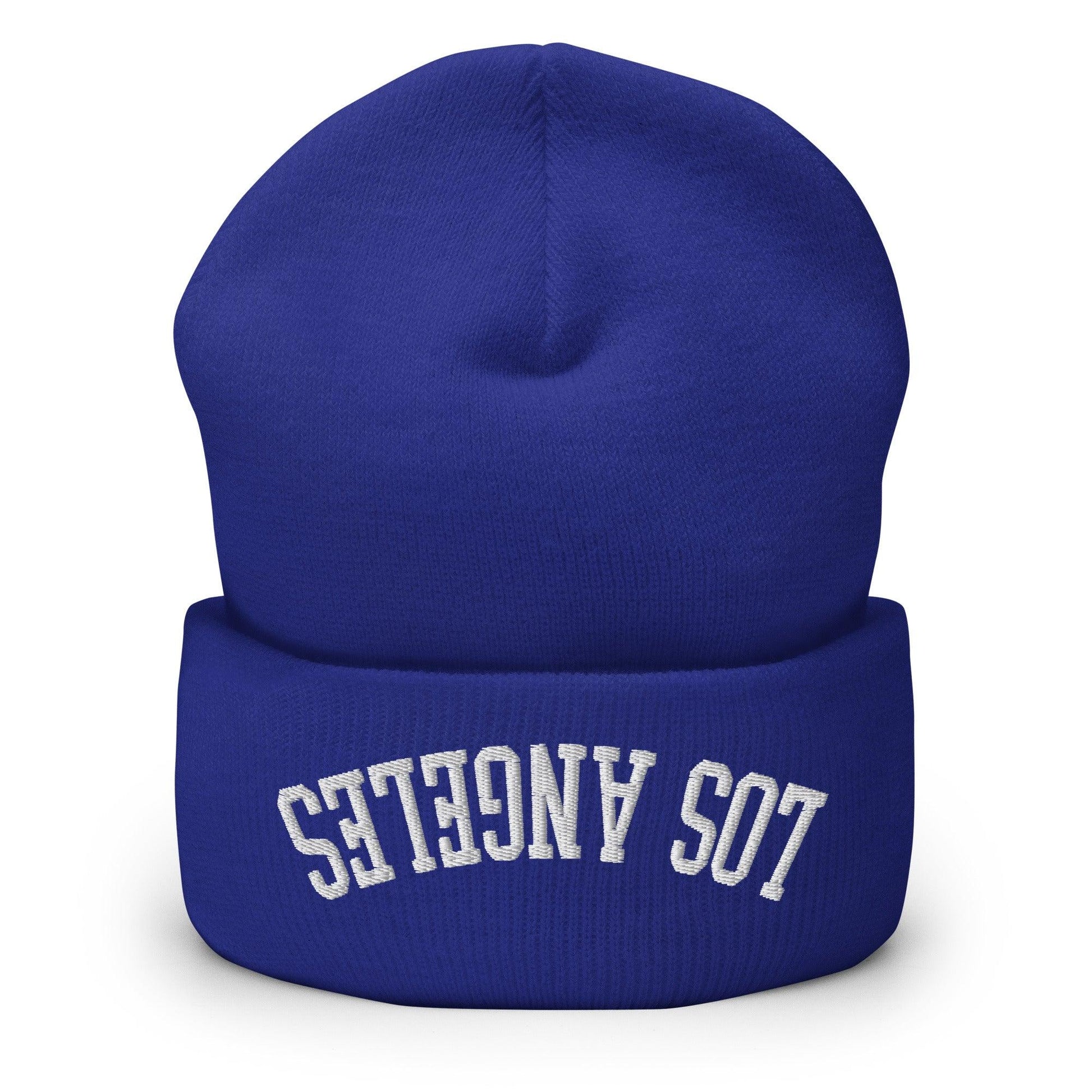 Upside Down Los Angeles LA Embroidered Knit Cuffed Beanie - Royal