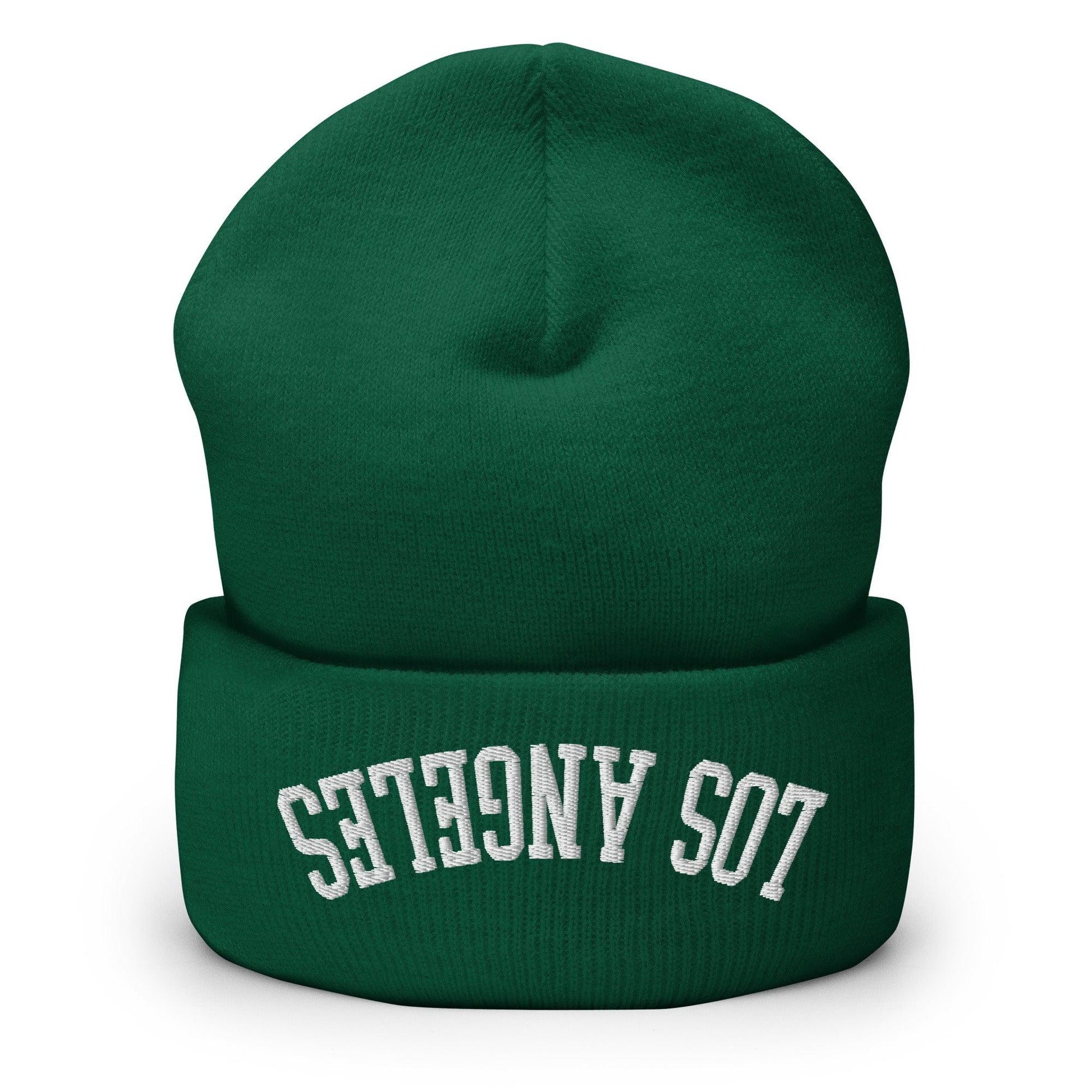 Upside Down Los Angeles LA Embroidered Knit Cuffed Beanie - Spruce