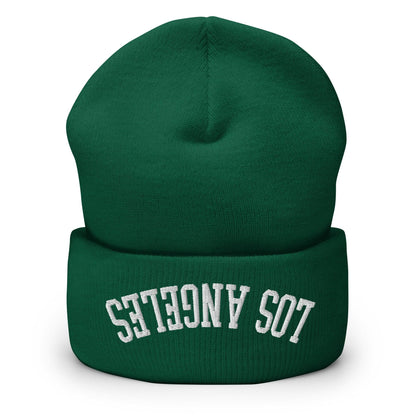Upside Down Los Angeles LA Embroidered Knit Cuffed Beanie - Spruce