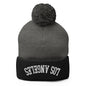 Upside Down Los Angeles LA Embroidered Knit Pom Beanie - Dark Heather Grey/ Black