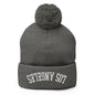 Upside Down Los Angeles LA Embroidered Knit Pom Beanie - Dark Heather Grey