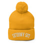 Upside Down Los Angeles LA Embroidered Knit Pom Beanie - Gold