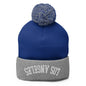 Upside Down Los Angeles LA Embroidered Knit Pom Beanie - Royal/ Heather Grey