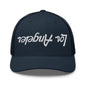Upside Down Los Angeles LA Vintage Sports Script Embroidered Mesh Trucker Hat - Navy