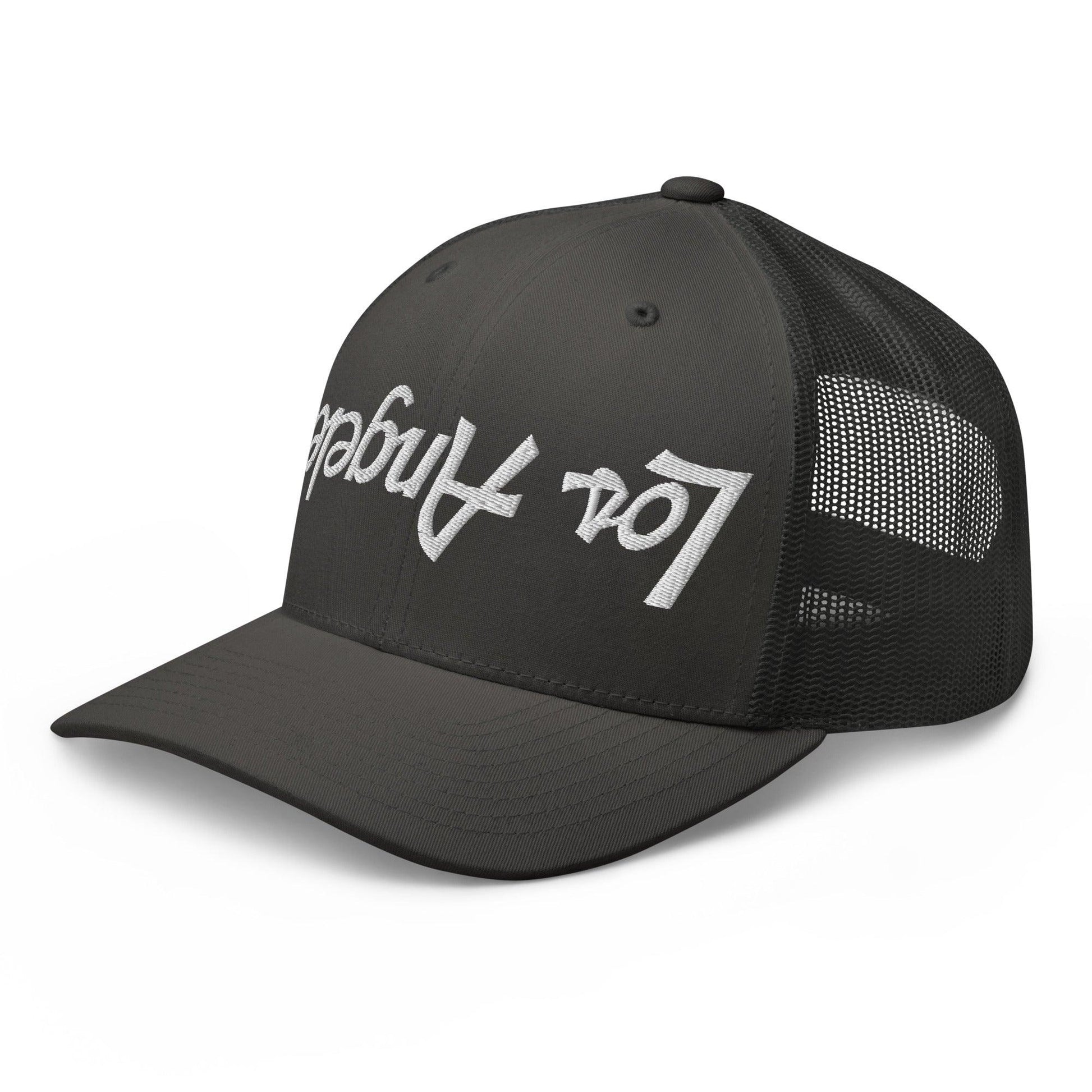 Upside Down Los Angeles LA Vintage Sports Script Embroidered Mesh Trucker Hat