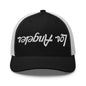 Upside Down Los Angeles LA Vintage Sports Script Embroidered Mesh Trucker Hat - Black/ White