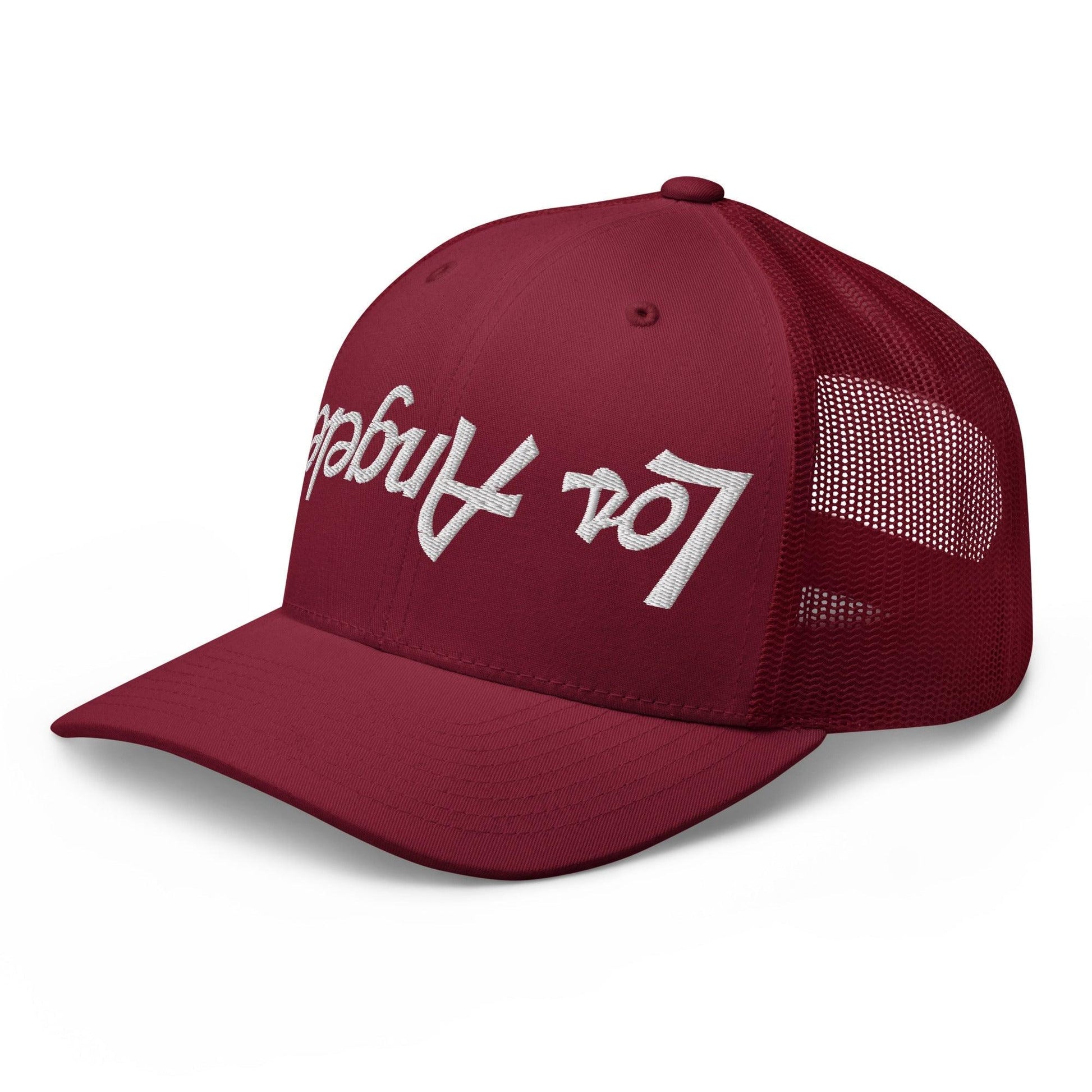 Upside Down Los Angeles LA Vintage Sports Script Embroidered Mesh Trucker Hat