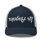 Upside Down Los Angeles LA Vintage Sports Script Embroidered Mesh Trucker Hat - Navy/ White