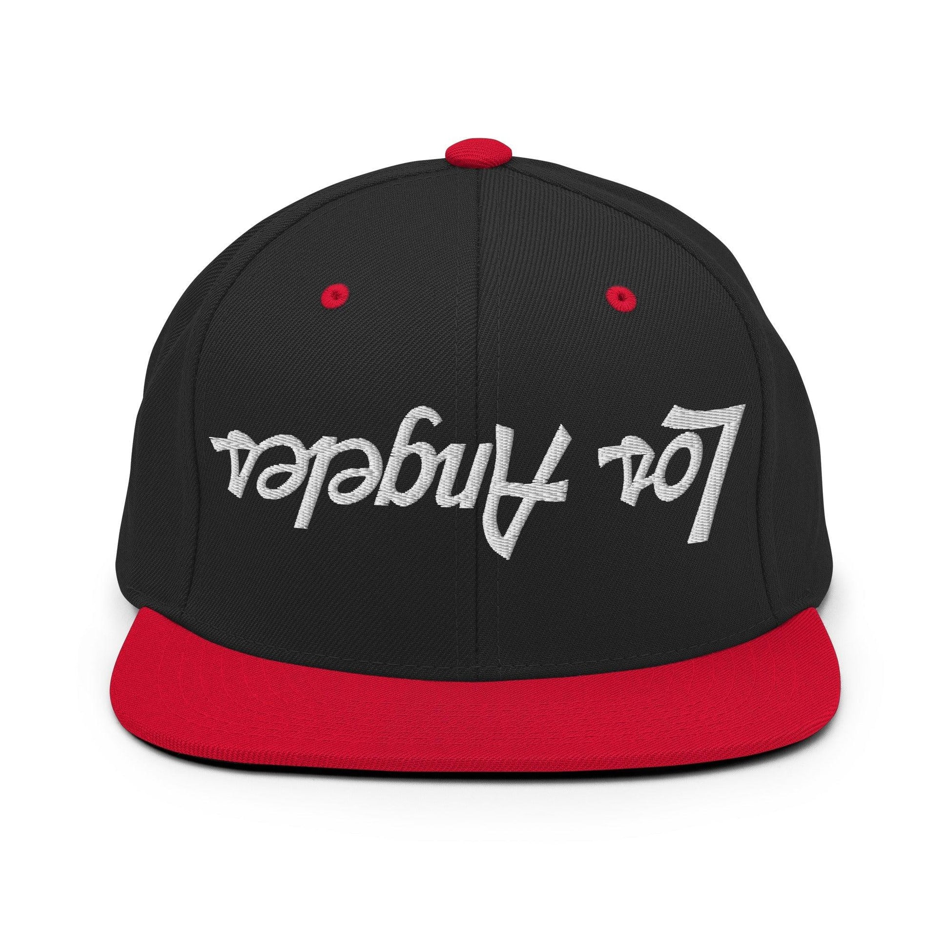 Upside Down Los Angeles LA Vintage Sports Script Flat Bill Brim Snapback Hat - Black/ Red