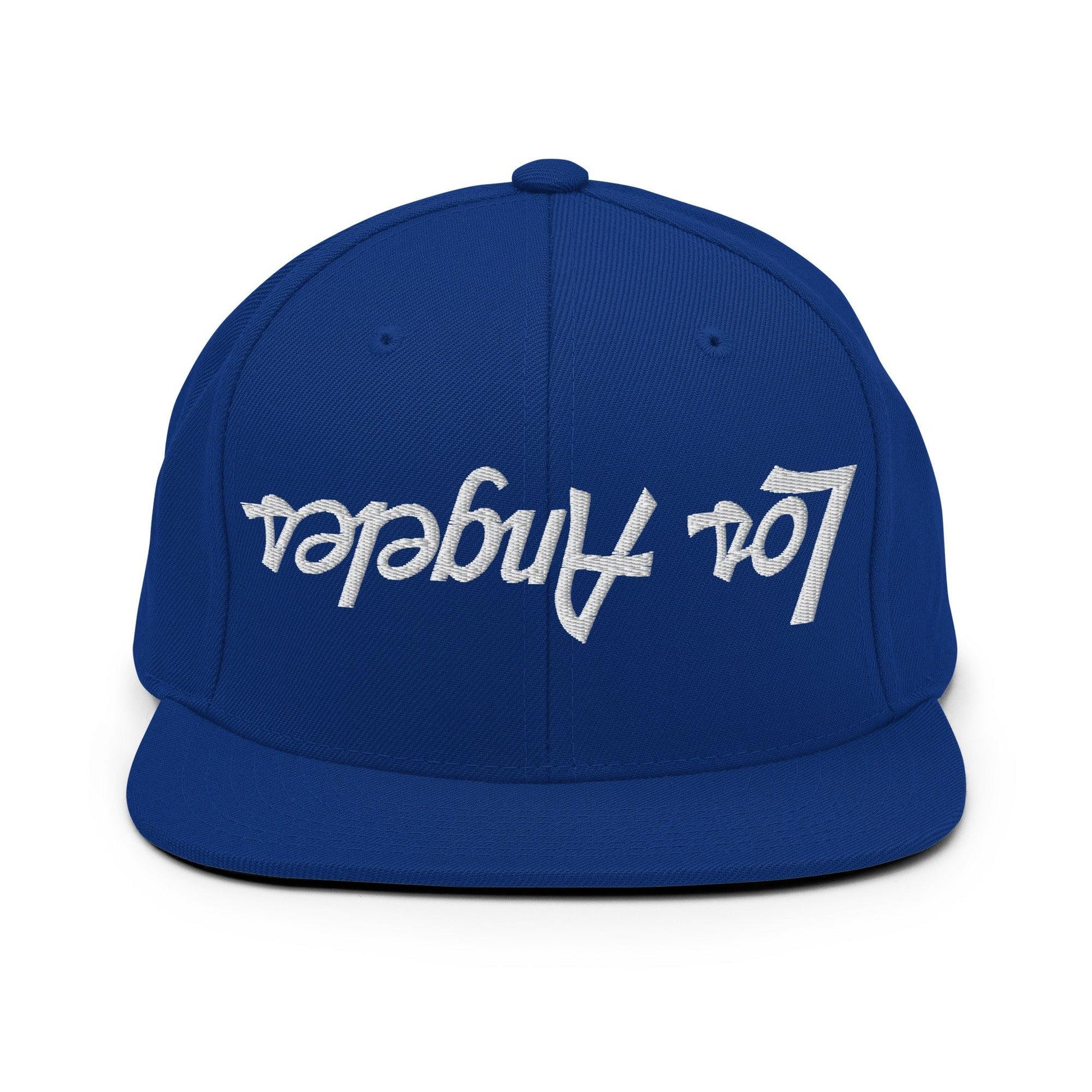 Upside Down Los Angeles LA Vintage Sports Script Flat Bill Brim Snapback Hat - Royal Blue