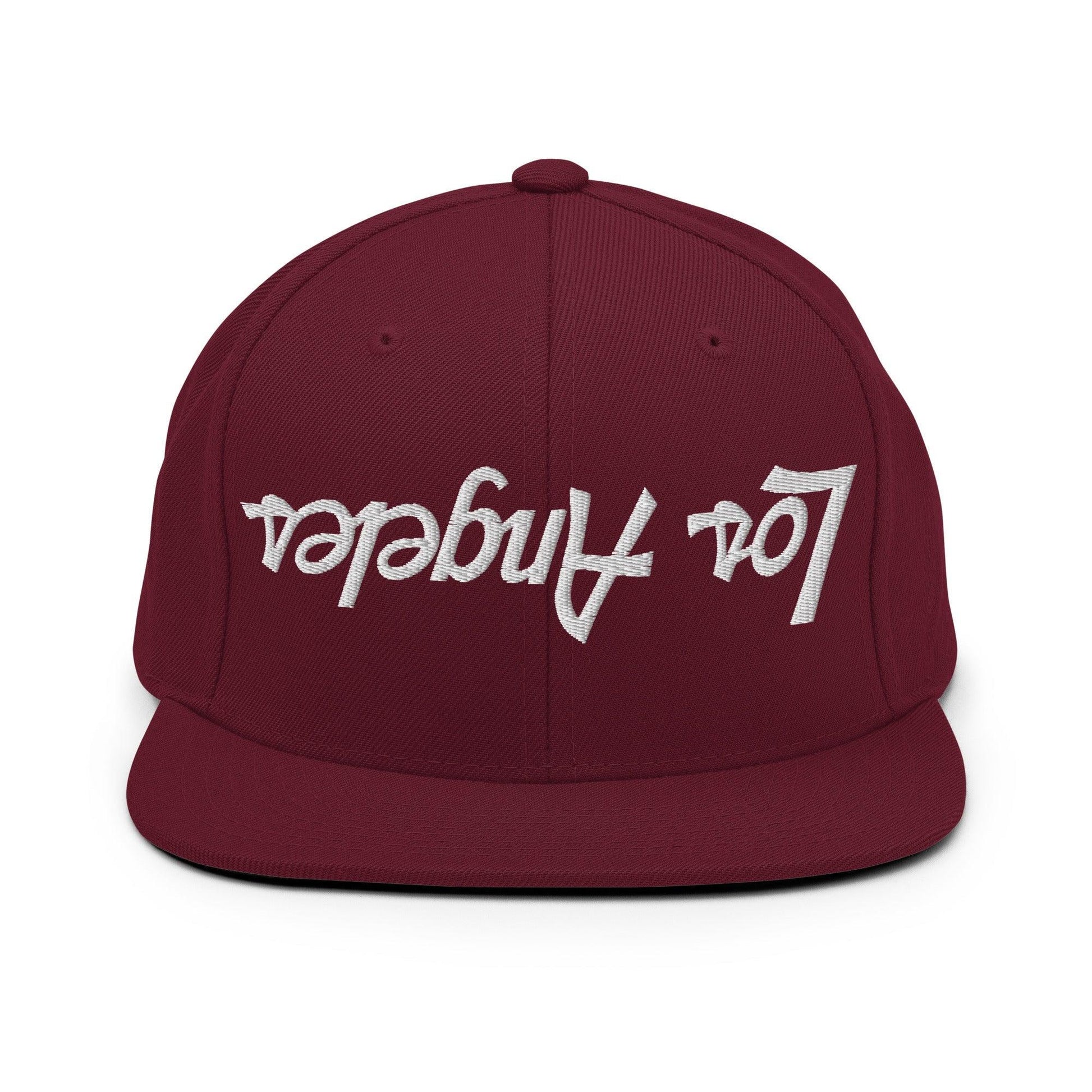 Upside Down Los Angeles LA Vintage Sports Script Flat Bill Brim Snapback Hat - Maroon
