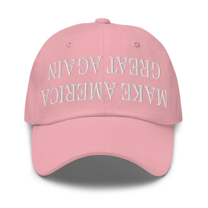 Upside Down Make America Great Again MAGA Embroidered Dad Hat - Pink