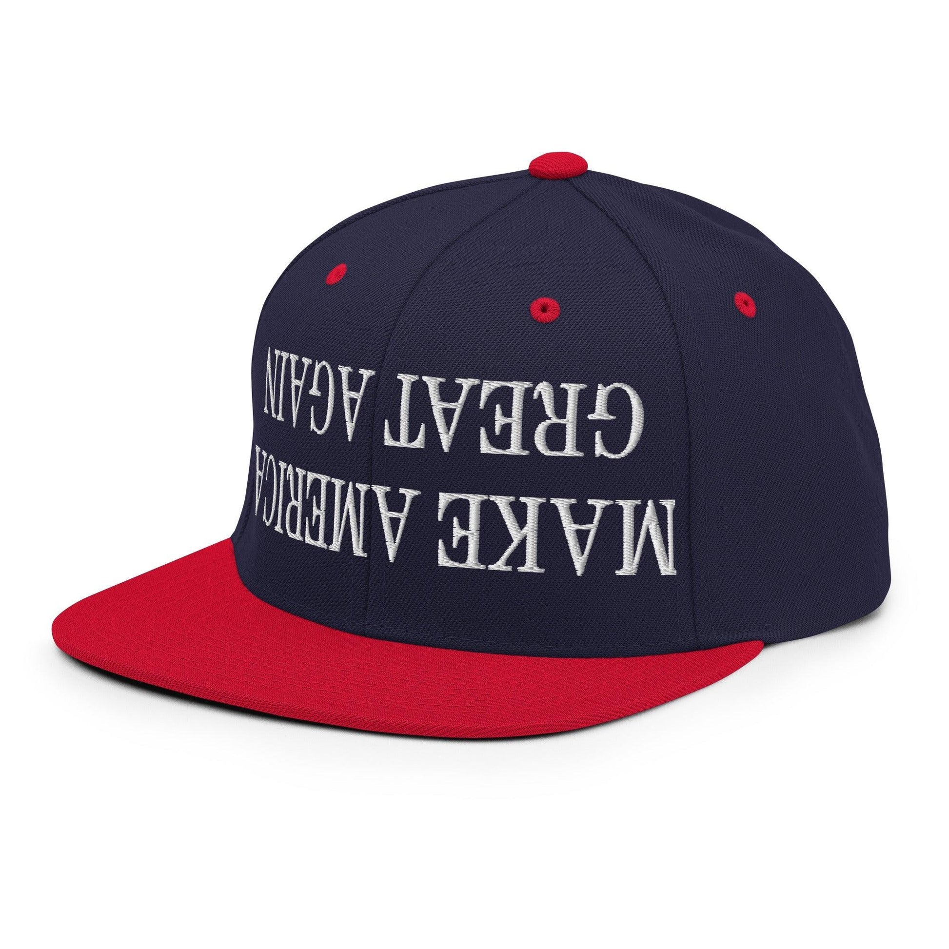 Upside Down Make America Great Again MAGA Embroidered Flat Bill Brim Snapback Hat
