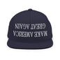 Upside Down Make America Great Again MAGA Embroidered Flat Bill Brim Snapback Hat - Navy