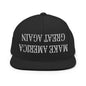 Upside Down Make America Great Again MAGA Embroidered Flat Bill Brim Snapback Hat - Black