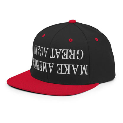 Upside Down Make America Great Again MAGA Embroidered Flat Bill Brim Snapback Hat