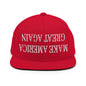 Upside Down Make America Great Again MAGA Embroidered Flat Bill Brim Snapback Hat - Red