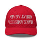 Upside Down Make America Great Again MAGA Embroidered Mesh Trucker Hat - Red