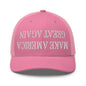 Upside Down Make America Great Again MAGA Embroidered Mesh Trucker Hat - Pink