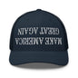 Upside Down Make America Great Again MAGA Embroidered Mesh Trucker Hat - Navy