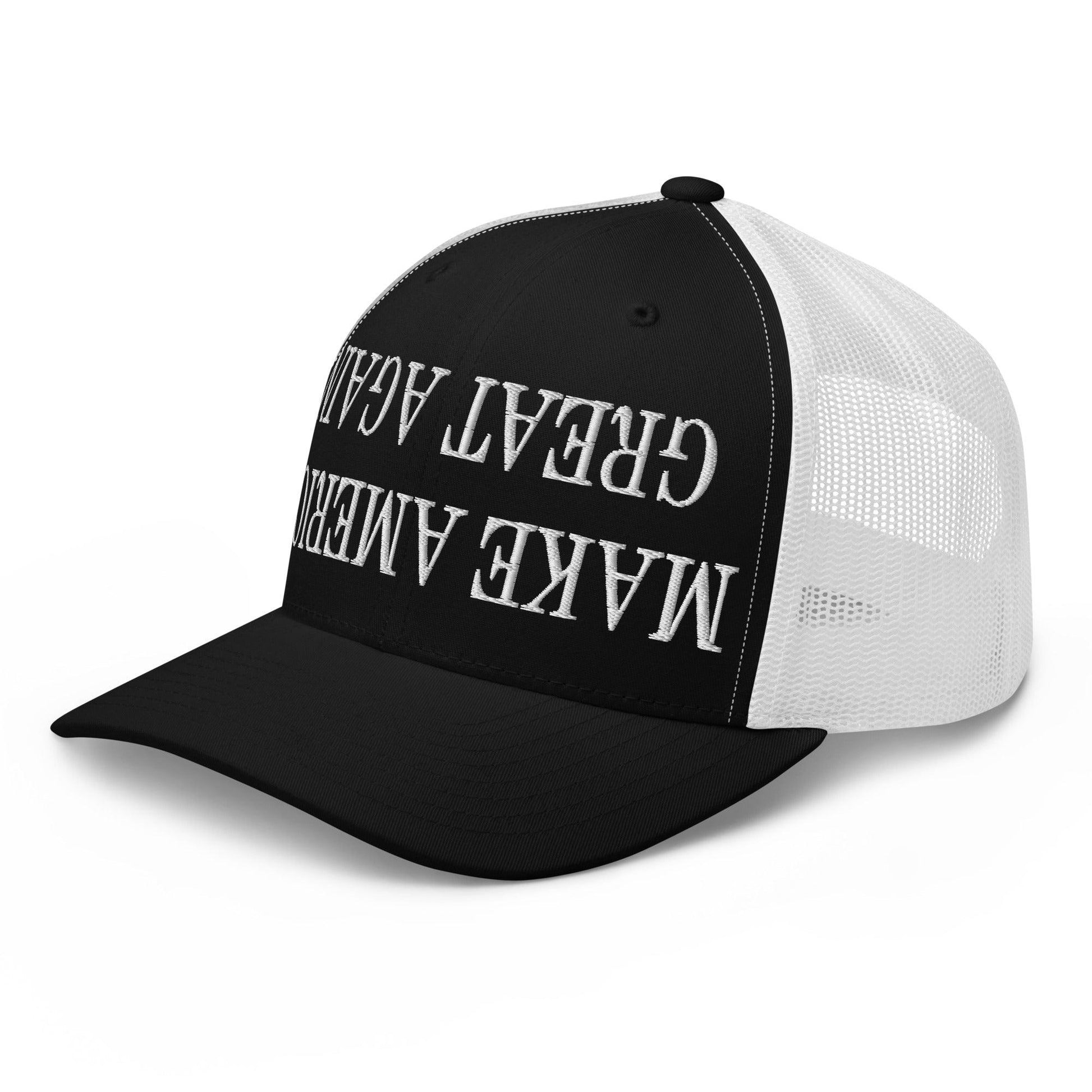 Upside Down Make America Great Again MAGA Embroidered Mesh Trucker Hat