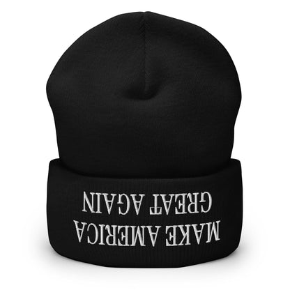 Upside Down Make America Great Again MAGA Knit Cuffed Beanie - Black