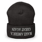 Upside Down Make America Great Again MAGA Knit Cuffed Beanie - Dark Grey
