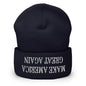 Upside Down Make America Great Again MAGA Knit Cuffed Beanie - Navy