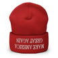Upside Down Make America Great Again MAGA Knit Cuffed Beanie - Red