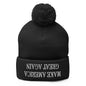 Upside Down Make America Great Again MAGA Knit Pom Beanie - Black