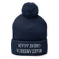 Upside Down Make America Great Again MAGA Knit Pom Beanie - Navy