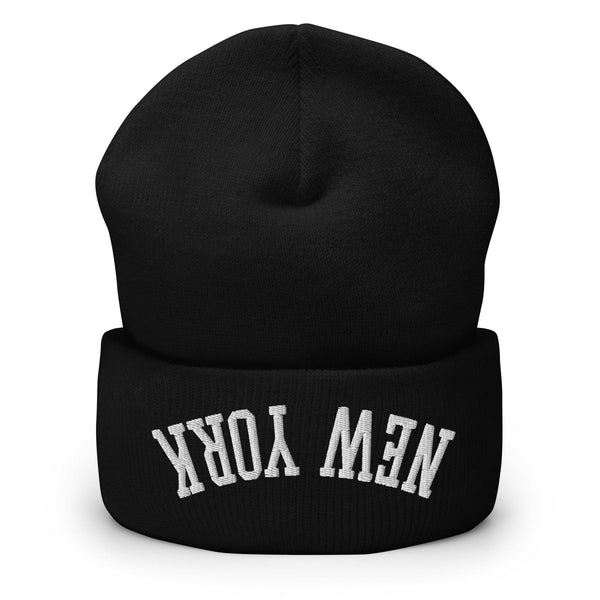 Upside Down New York Embroidered Knit Cuffed Beanie - Black